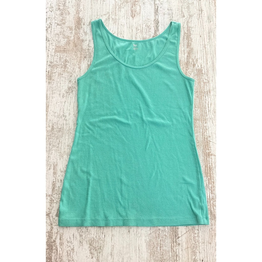 Gap Stretch Ribbed Tank Top Teal Green Vintage Y2K Scoop Neck Cami Large